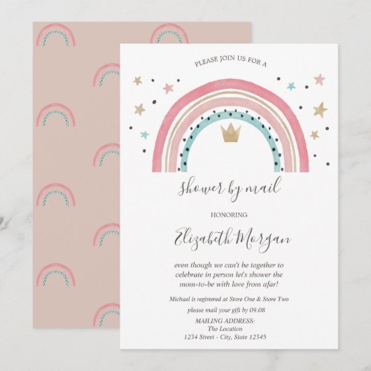 Regenboog Kroon Virtuele Baby Shower Per Post  Kaart (Voorkant / Achterkant)