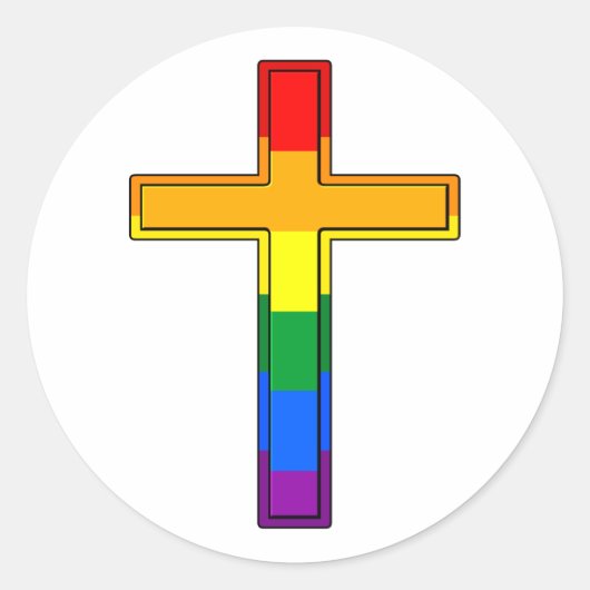 Regenboog Kruis Ronde Sticker (Voorkant)