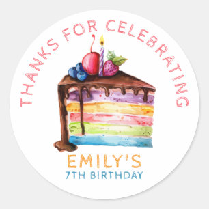 Regenboog Laagjes Chocolade Cake Snee Taart Ronde Sticker