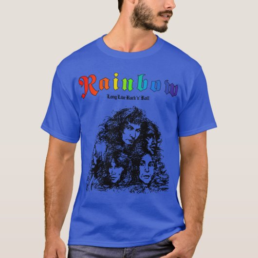 Regenboog lang leve rock roll retro grappig t-shirt (Voorkant)