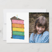 Regenboog Layer Cake en foto Verjaardagsfeest Kaart (Voorkant)