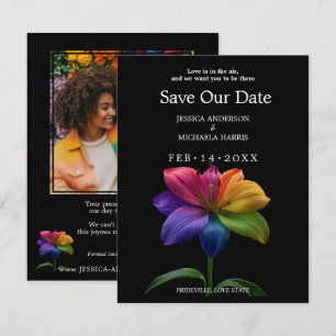 🌈 Regenboog Lelie Save the Date — Foto Achterkant