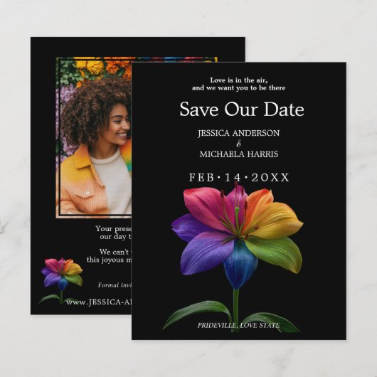 🌈 Regenboog Lelie Save the Date — Foto Achterkant (Voorkant / Achterkant)
