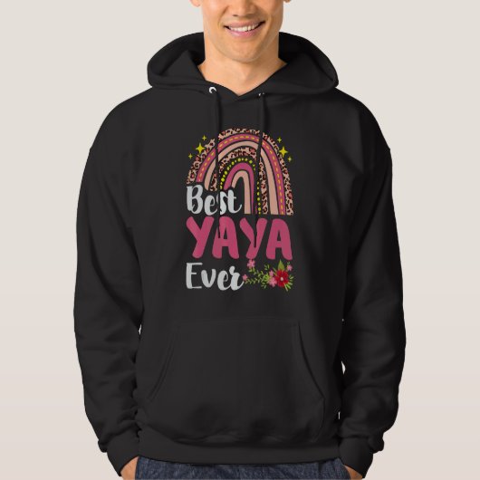 Regenboog Leopard Beste Yaya Ooit Moederdag Moeder Hoodie (Voorkant)