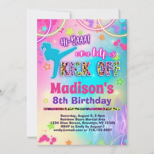 Regenboog Leopard Karate Verjaardagsfeestje Kaart (Voorkant)
