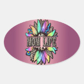 Regenboog Leopard Zonnebloem Moeder Leven Ovale Sticker (Voorkant)