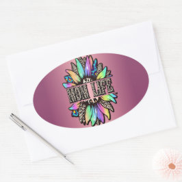 Regenboog Leopard Zonnebloem Moeder Leven Ovale Sticker