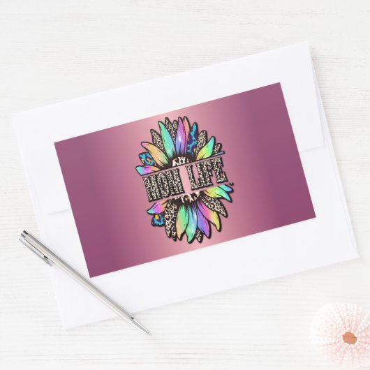 Regenboog Leopard Zonnebloem Moeder Leven Rechthoekige Sticker (Envelop)