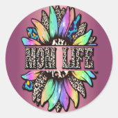 Regenboog Leopard Zonnebloem Moeder Leven Ronde Sticker (Voorkant)
