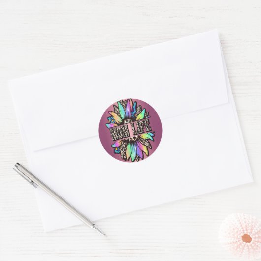 Regenboog Leopard Zonnebloem Moeder Leven Ronde Sticker (Envelop)