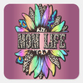 Regenboog Leopard Zonnebloem Moeder Leven Vierkante Sticker (Voorkant)