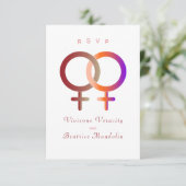 Regenboog lesbische bruiloft RSVP Kaart (Staand voorkant)