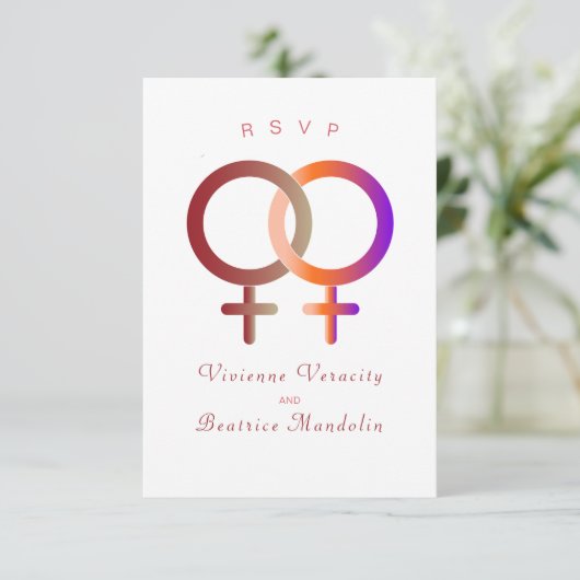 Regenboog lesbische trouwerij RSVP Kaart (Staand voorkant)