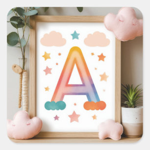 🌈 Regenboog Letter A Kinderkamer Decor Met Sterre Vierkante Sticker
