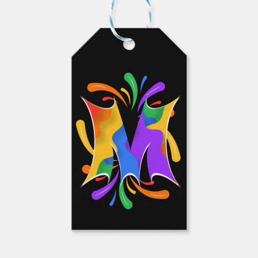 Regenboog Letter M Monogram Abstract Cadeaulabel (Voorkant)
