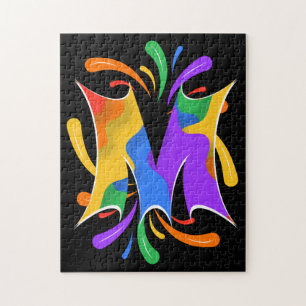 Regenboog Letter M Monogram Abstract Legpuzzel