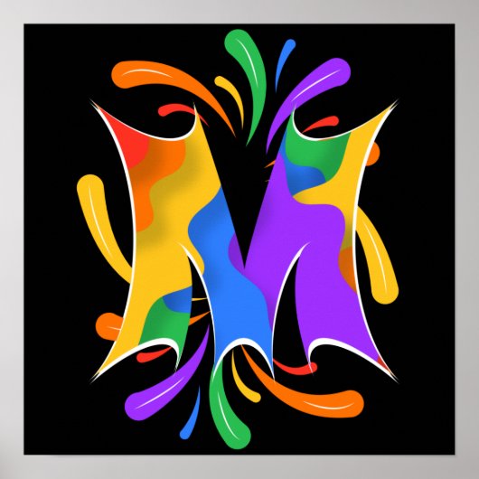 Regenboog Letter M Monogram Abstract Poster (Voorkant)