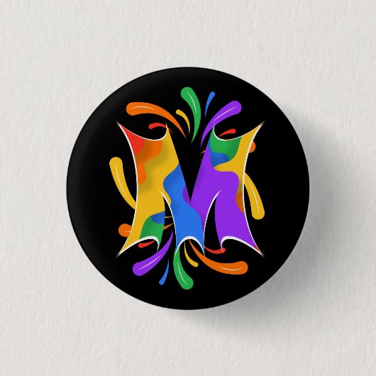 Regenboog Letter M Monogram Abstract Ronde Button 3,2 Cm (Voorkant)