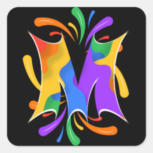 Regenboog Letter M Monogram Abstract Vierkante Sticker