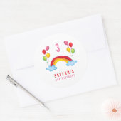 Regenboog & Leuke Ballonnen Meisje Verjaardagsfees Ronde Sticker (Envelop)