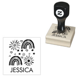 Regenboog Leuke Zon Kinder Moderne Waterverf Rubberstempel