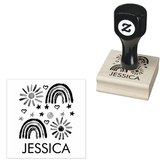 Regenboog Leuke Zon Kinder Moderne Waterverf Rubberstempel (Gestempeld)