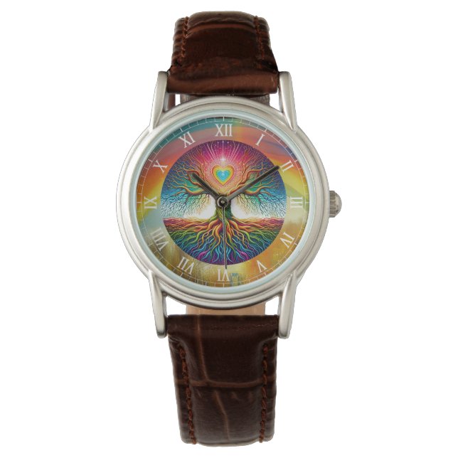 Regenboog Levensboom  Horloge (Voorkant)