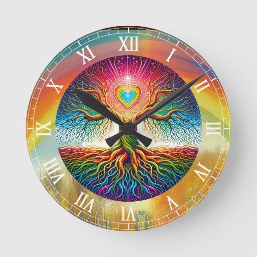 Regenboog Levensboom Ronde Klok (Voorkant)