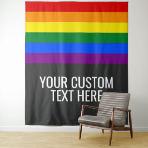 Regenboog LGBT Gay Pride Strepen Zwarte Aangepaste Wandkleed