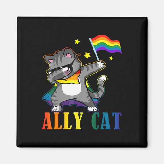Regenboog LGBT Lesbische Pride Grappige Kat Dabbin Magneet (Voorkant)