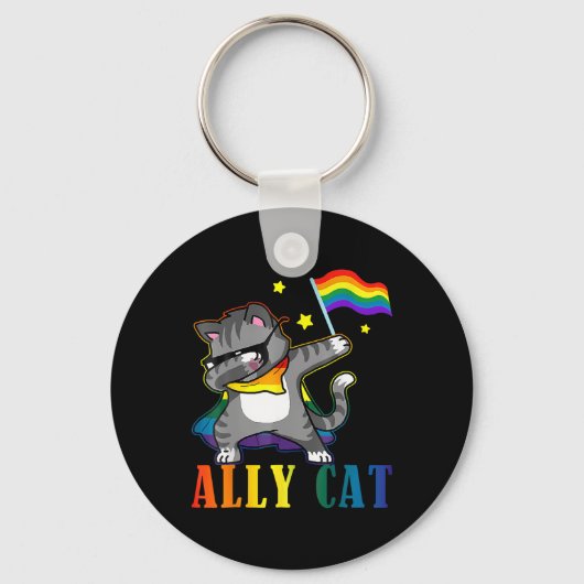 Regenboog LGBT Lesbische Pride Grappige Kat Dabbin Sleutelhanger (Voorkant)