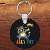 Regenboog LGBT Lesbische Pride Grappige Kat Dabbin Sleutelhanger (Voorkant)