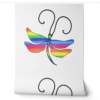 Regenboog libel insectenkunst behang