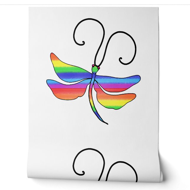 Regenboog libel insectenkunst behang (Afrollen)