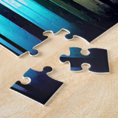 Regenboog licht op in boslandschap legpuzzel (Zijkant)