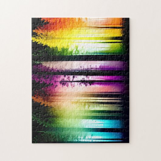 Regenboog licht op in boslandschap legpuzzel (Verticaal)
