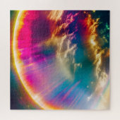 Regenboog licht schijnt door wolken in sterrenheme legpuzzel (Horizontaal)