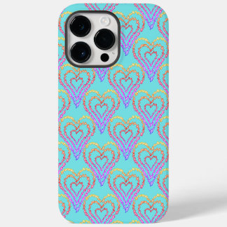 Regenboog Liefde Hart Patroon Over Licht Teal iPhone 14 Pro Max Hoesje