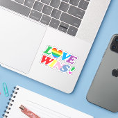 Regenboog Liefde Wint Hart LGBT Sticker (Laptop met iPhone)