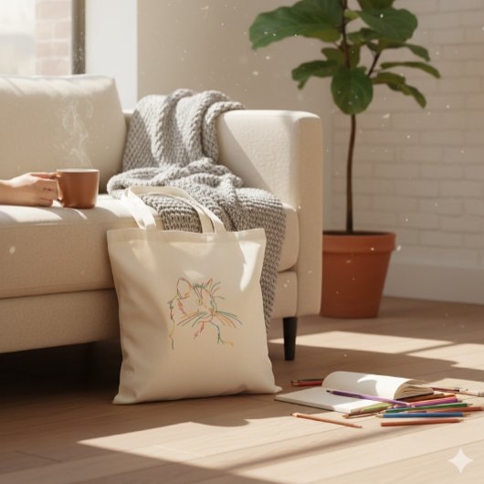 Regenboog Lijn Kunst Kat Portret Minimalistische B Tote Bag