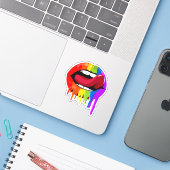 REGENBOOG LIPPEN STICKER (Laptop met iPhone)