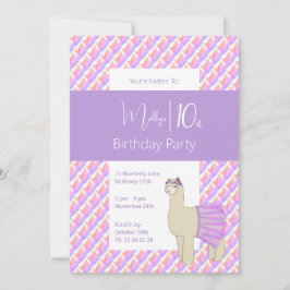 Regenboog Llama Paarse Meisjes 10e Verjaardag Kaart