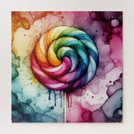 Regenboog Lollypop Alcohol Inkt Legpuzzel (Verticaal)