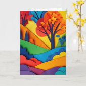 Regenboog Loof Papier Collage Kaart (Gele Bloem)