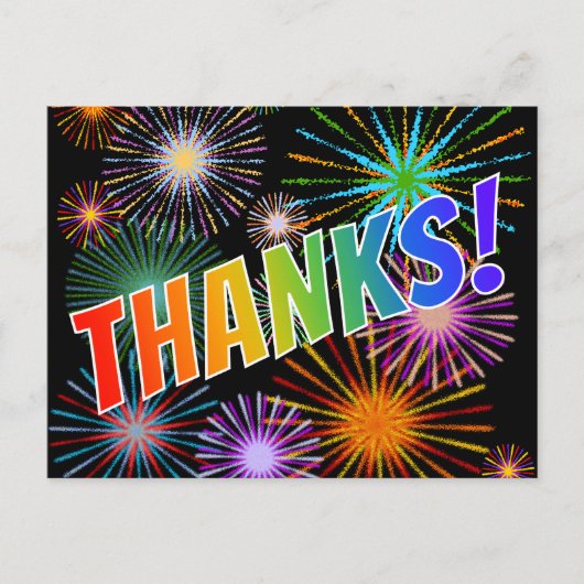 Regenboog Look "BEDANKT!", Vuurwerk Geïnspireerd P Briefkaart (Voorkant)