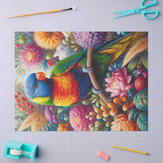 Regenboog Loriket met bloemen Decoupage Tissuepapier (Craft)