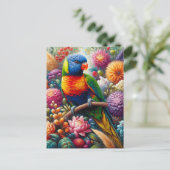 Regenboog Loriket Parrot met kleurrijke bloemen Briefkaart (Staand voorkant)