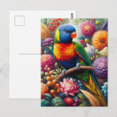 Regenboog Loriket Parrot met kleurrijke bloemen Briefkaart (Voorkant / Achterkant)