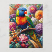 Regenboog Loriket Parrot met kleurrijke bloemen Briefkaart (Voorkant)