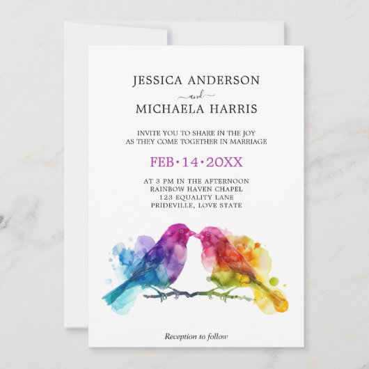 🌈🐦Regenboog Lovebirds bruiloft Kaart (Voorkant)